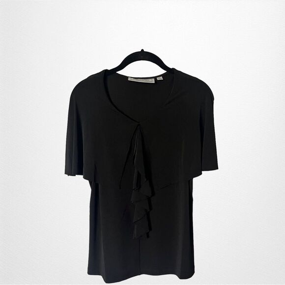 SIMONTON Says By George SIMONTON Black sleeveless Blouse wth Front Ruffle Size M - Picture 2 of 7